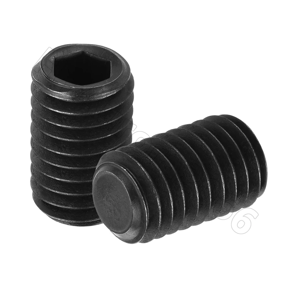 M1.6 M2 M2.5 M3 M4 Hex Socket Set Screws, Flat Head, Alloy Steel Grade 12.9, DIN916 Standard, Black Finish