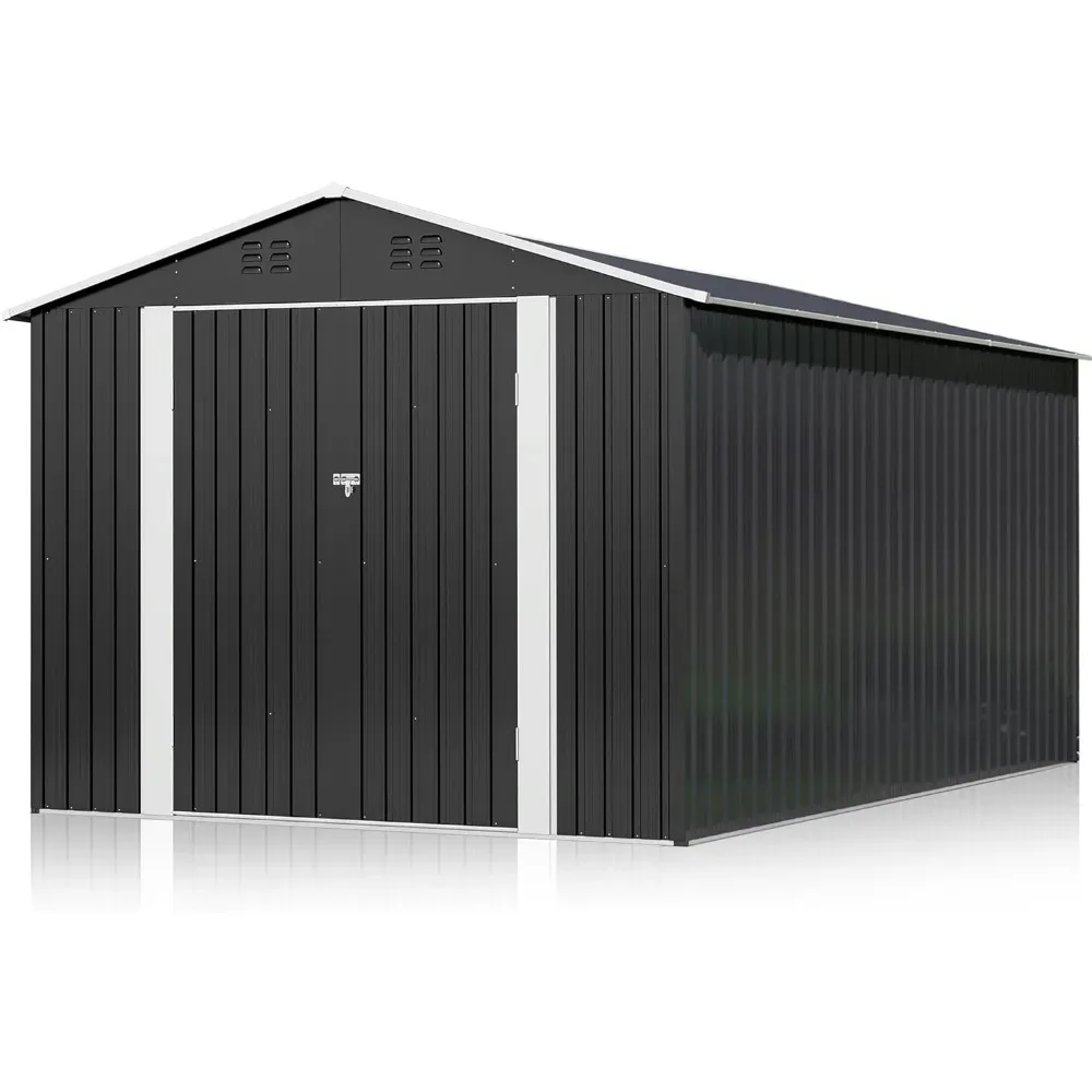 Imagem -06 - Grande Armazenamento ao ar Livre Metal Shed Estrutura Frame Atualizado e Portas Bloqueáveis Garden Tool Shelds 8x12 ft