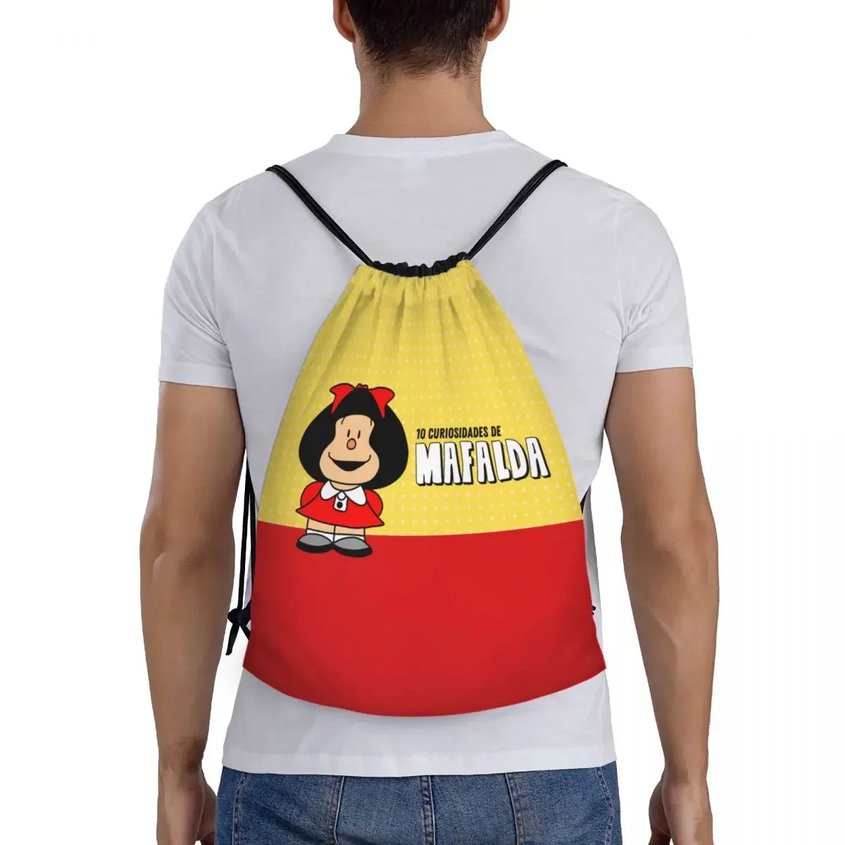 Mochila personalizada Quino Comic Mafalda Drawstring para homens e mulheres, leve, desenhos animados, manga, mochila esportiva, sacos para compras, bolsas