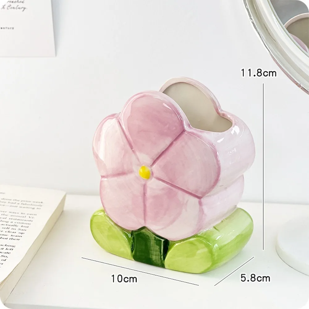 Ceramic Flower Makeup Brush Storage Bucket Tulip Flower Retro Flower Cute Flower Table Storage Pen Container Cute