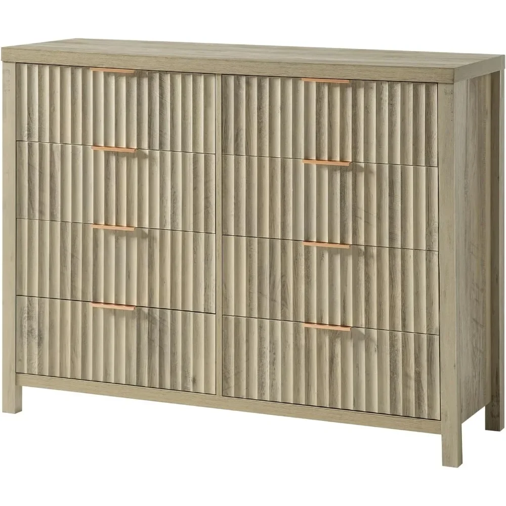 Fluted 8 Drawer Dresser for Bedroom, Tall Wide Chest of Drawers with Storage Organizer, Mid Century Modern Closet Drawer