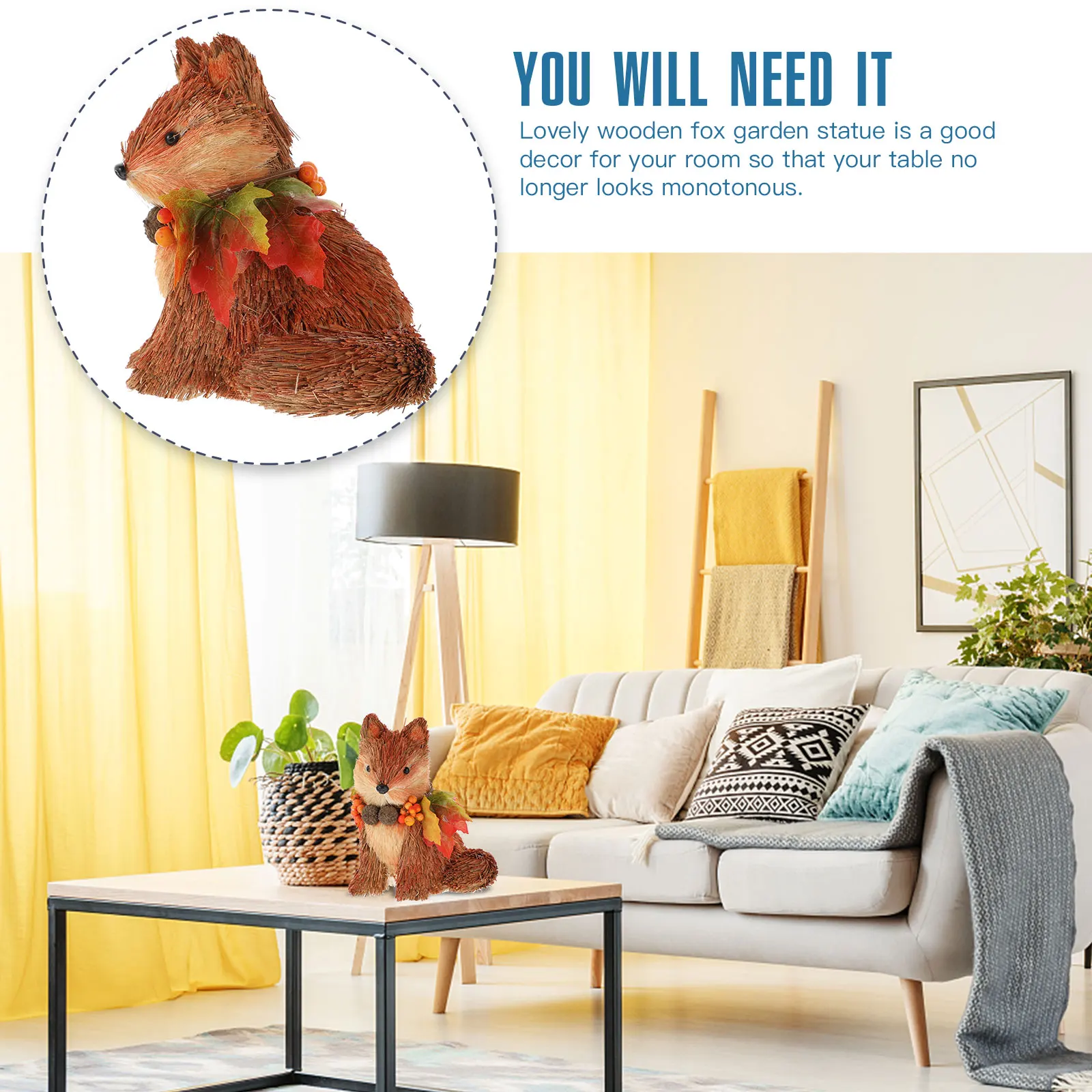 

1pc Wooden Fox Neck Ornament Sculpture For Home Garden Desktop Landscape Miniature Animal Statue Gift Family Friends Kids