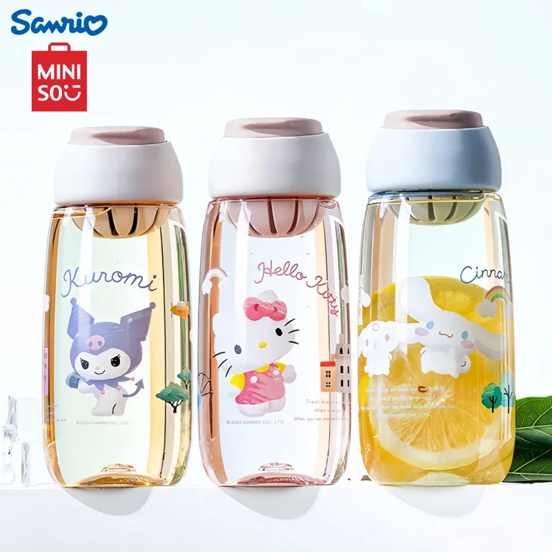 MINISO Senrio Hello Kitty 460ML Water Bottle Cute Kawaii Children Cup With Tea Strainer Cartoon My Melody Portable Drinking Cup