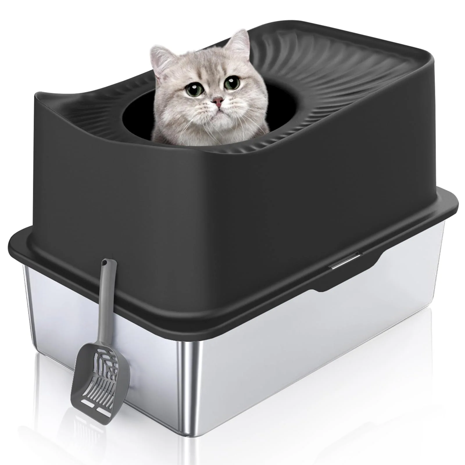 cat litter box Fully enclosed top entry extra large stainless steel cat litter box Splash Proof pet  Cat Supplies toilette