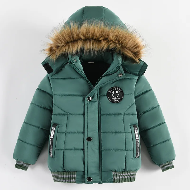 2023 Winter Children Warm Clothing Boys Down Jacket Baby Polyester Fiber Hooded Coat Thicken Outerwear Kids Solid Color Parka