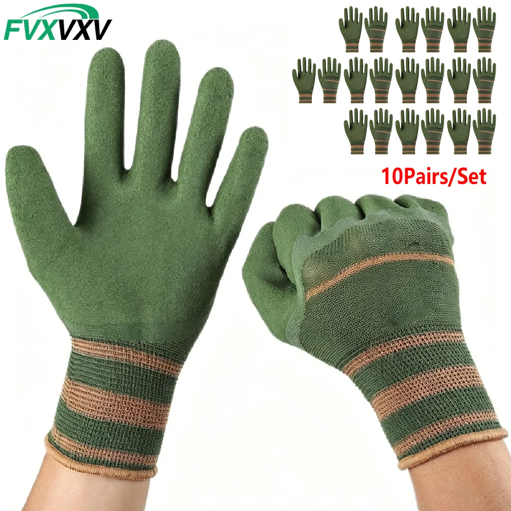 FVXVXV 10Pair Work Gloves Rubber Material Durable Thorn Proof Protection Gloves Breathable Waterproof for Women and Man