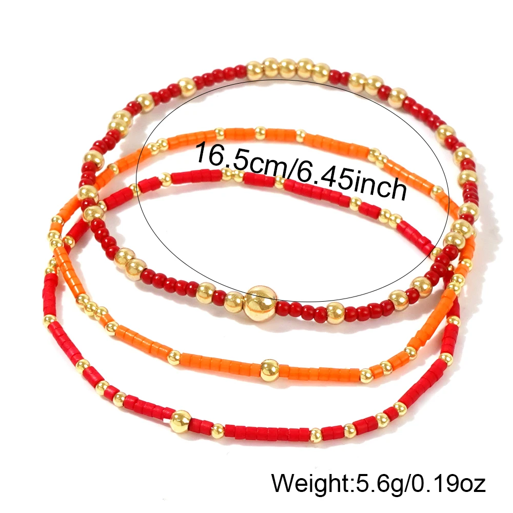 3Pcs Bohemian Beach Style Jewelry Copper Beads Colorful Millet Beads Summer Bracelet Jewelry Set Gift for Men and Women