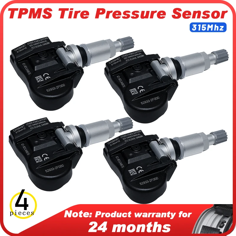 4PCS TIRE PRESSURE SENSOR 529332F000 315Mhz For Hyundai Accent 2006-2011 Equus 2010-2013 Genesis 2008-2015 2016 Sonata 2007-2010