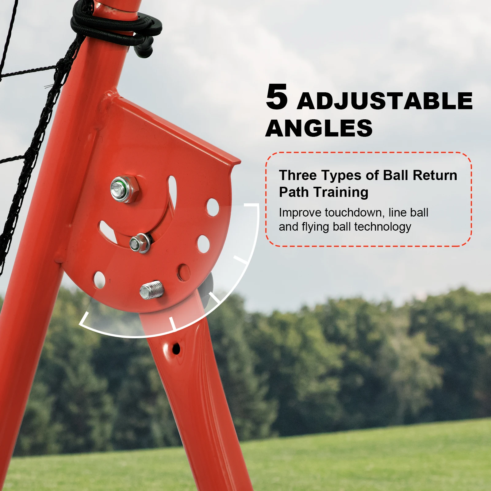 Rede de rebote de vôlei, 5 ângulos de rebote ajustáveis, rede de vôlei, rede de placa de retorno traseira, parceiro de arremesso portátil vermelho