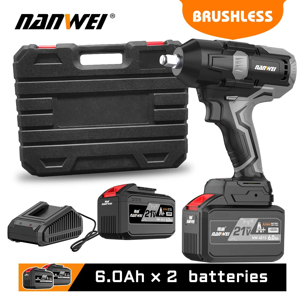 NANWEI Cordless Electric Wrench Industrial Brushless Lithium Wrench 600N Super Torque Easy Removal Of Car Tires