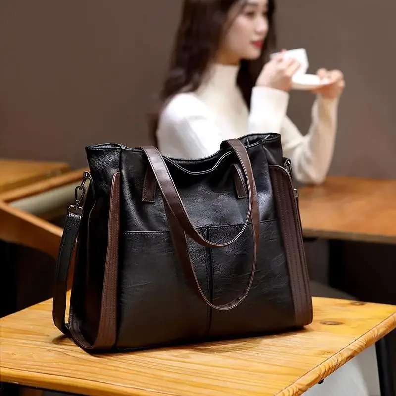 

Large Capacity Handbags Women Soft Leather Shoulder Crossbody Bag Ladies Bucket Bags Retro Tote Luxury Satchel Handbag and Purse