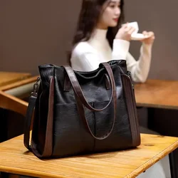 Bolsa crossbody de couro macio para mulheres, bolsas de grande capacidade, bolsas femininas, sacola retrô, bolsa de luxo, bolsa de ombro e bolsa