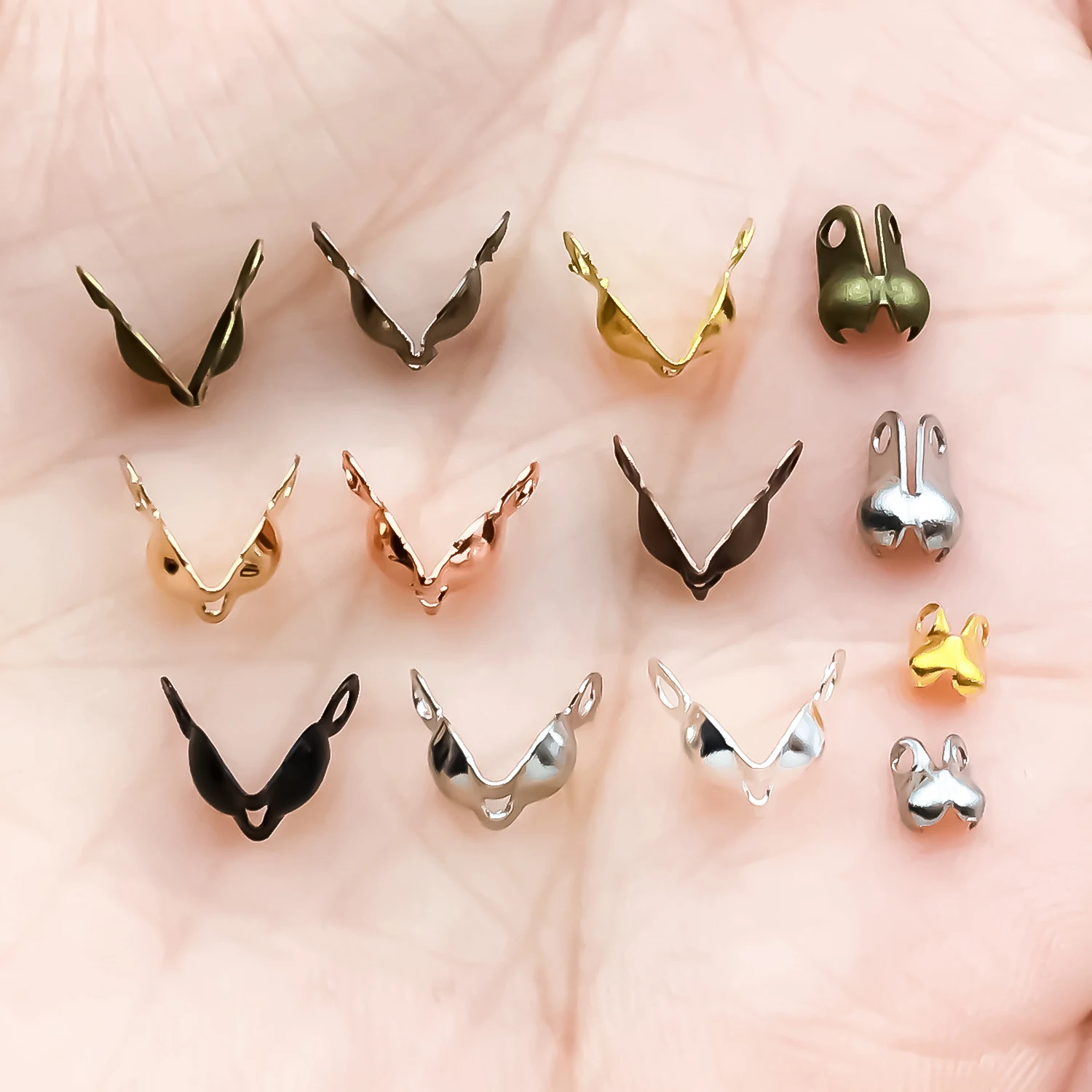 100pcs Iron Bead Knot Tips Calotte Ends For Bracelet Necklace Pearl Crimp Covers Clasp Connector DIY Jewelry Making Accessories
