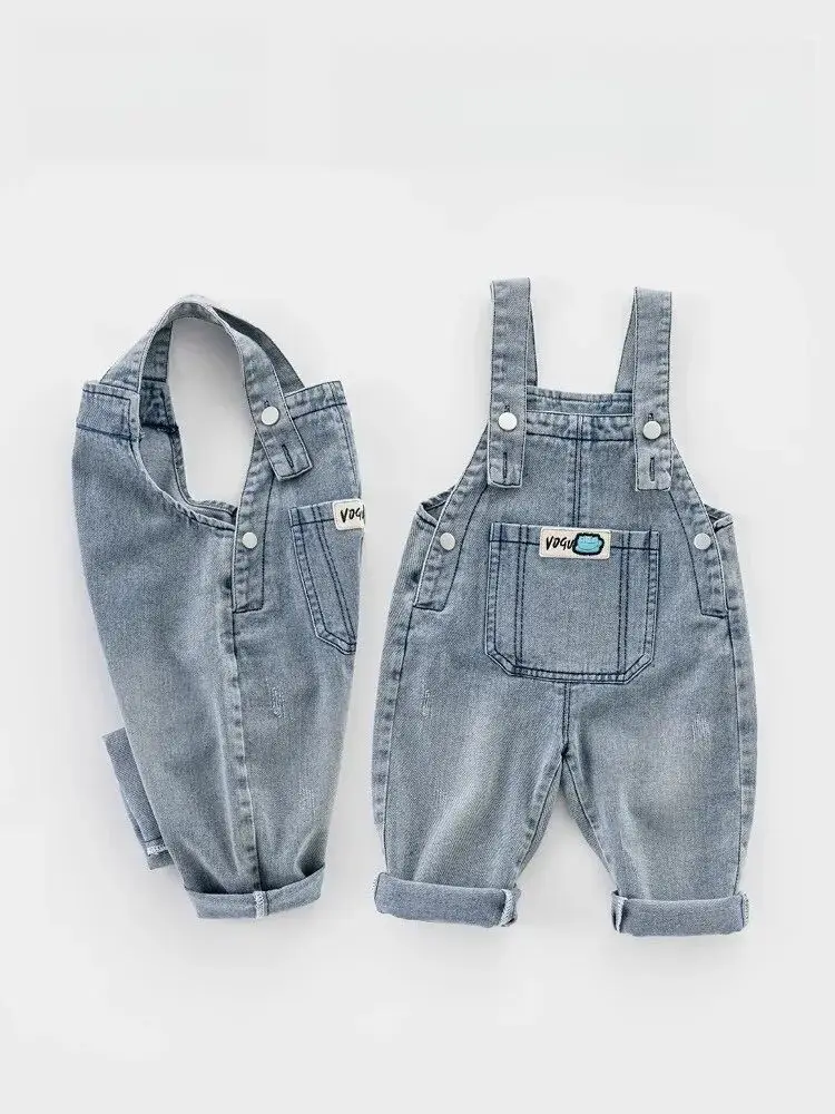 Children's Jeans Baby Denim Overalls Pants 2025 New Casual Korean Washed Loose Fitting  Jumpsuit Boys and Girls Soft Jeans