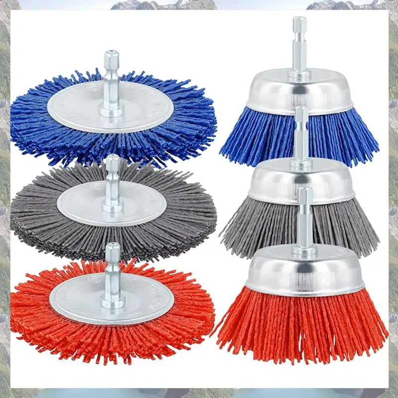 عجلات فرشاة سلك كاشطة لخيوط الاتجاه لعام 2025، مجموعة فرشاة مثقاب من النايلون مكونة من 3 أحجام مع مثقاب 1/4 بوصة لإزالة طلاء تآكل الصدأ #2