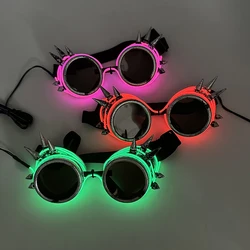 Popular Led Steampunk Glasses Neon Music Concert Fluorescent Dance Gifts Glowing Wire Gothic Round Frame Glasses LED Sunglasses