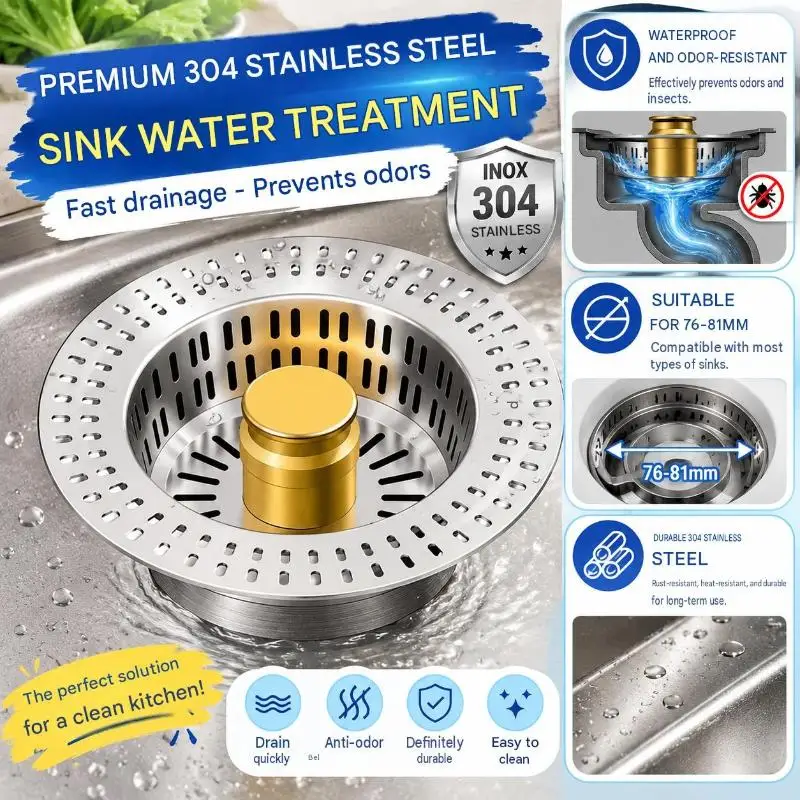 Stainless Steel Sink Filter Screen, Kitchen Universal Sink, Leaking Plug, Sink Bounce Core, Drain Device