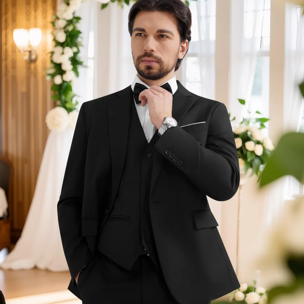 

Men's Elegant Casual Solid Color Blazer Vest Pants Set Outdoor English Style Wedding Performance Singer Outfit