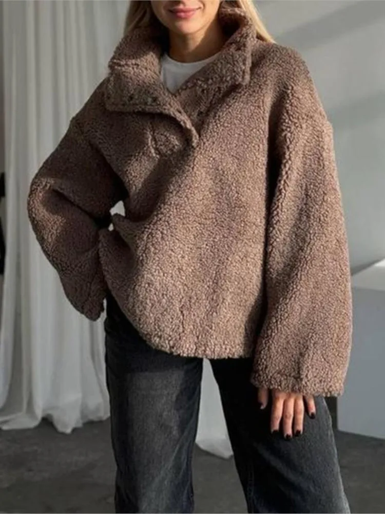 

Plush Pullover Winter Clothes Woman Pulls Femmes Keep Warm Comfortable Solid Color Loose Simple Style All-match Commuting Casual