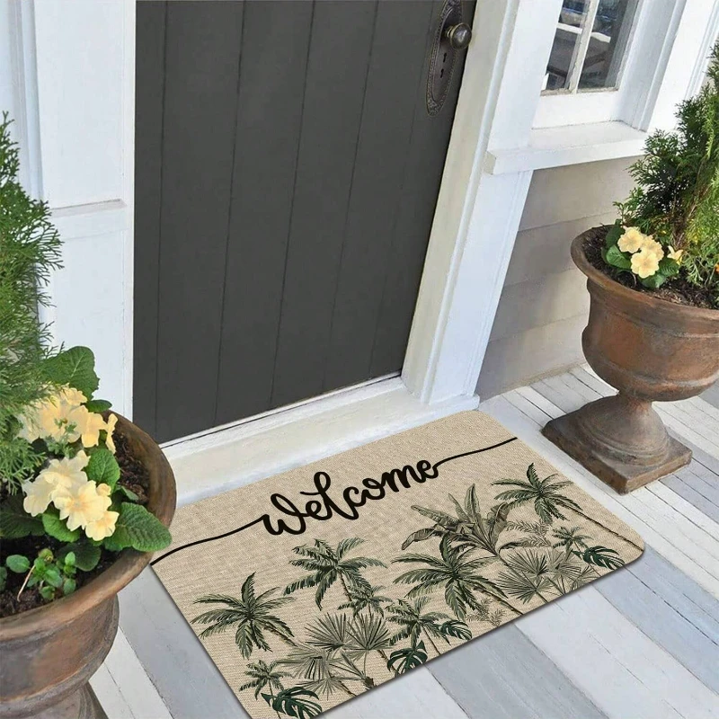 1Pc Tropical Plants Polyester Fiber Entrance Doormat Anti-Slip Floor Rug Multipurpose Carpet For Living Room Bathroom Home Decor