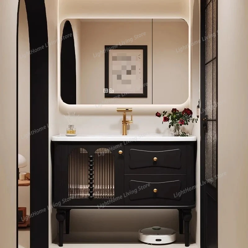 

Drawer French Cabinet Vintage Vanity Wall Vertical Luxury Organizer Bathroom Mirror Storage Sink Szafka Bathroom Furniture