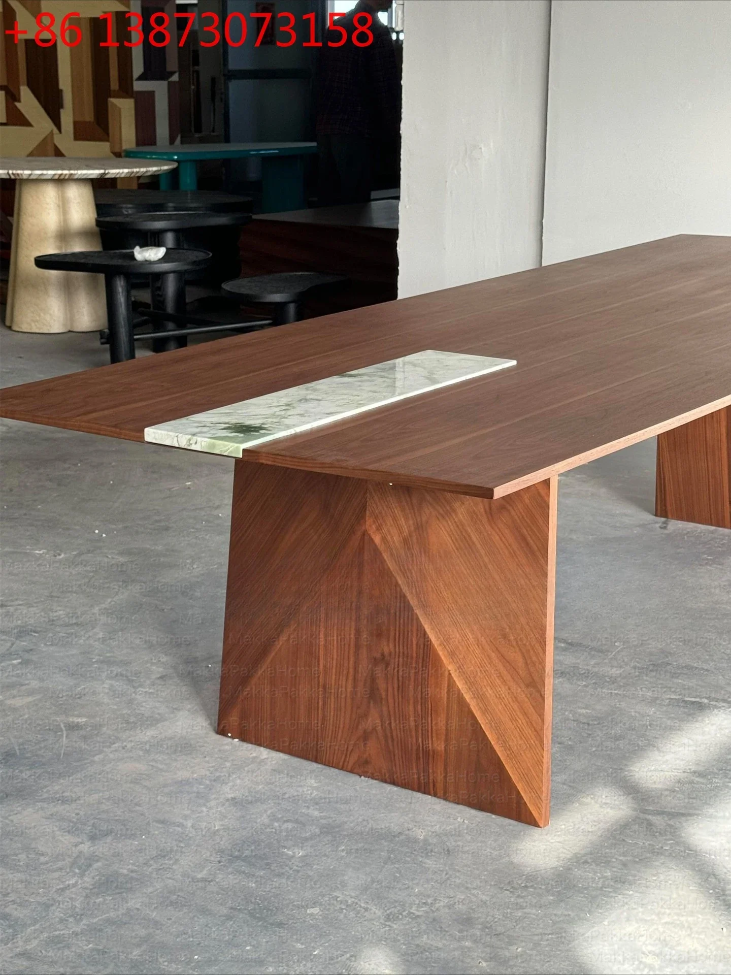 Medieval walnut color solid wood Italian designer desk
