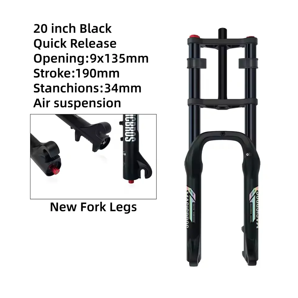 MAGICBROS 20"/26" *4.0 Dual Schouder Luchtvork voor Strand Sneeuwfiets Elektrische fietsen Dubbele Kroon Vork QR/Thru-As Reizen 190MM
