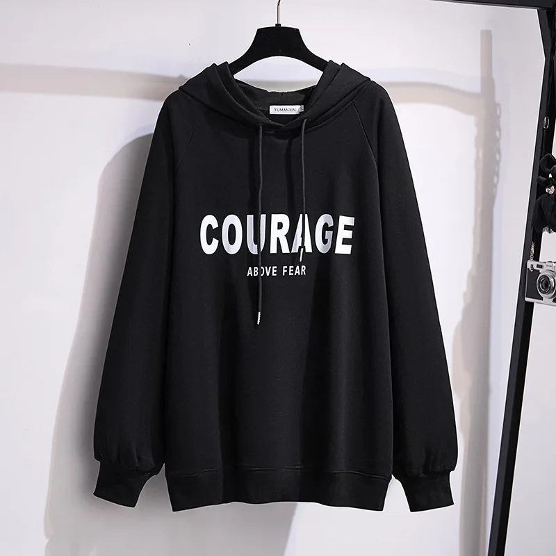 175 kg plus size dames buste 170 lente herfst losse letter hooded sweatshirt zwart rood wit 4XL 5XL 6XL 7XL 8XL 9XL