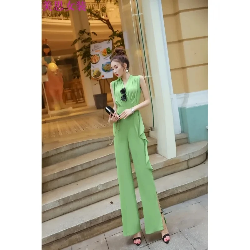 Fashion age-reducing ruffled jumpsuit women's high waist slim wide leg pants pants jumpsuit summer new style.