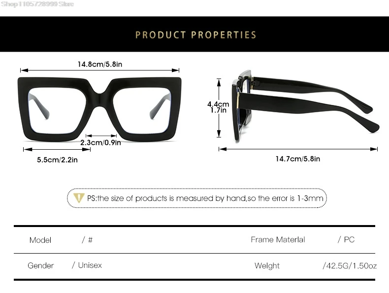 Women's Oversized Thick Square Blue Light Blocking Glasses Fashion Minimalist Computer Eyewear Anti Eyestrain UV Protection