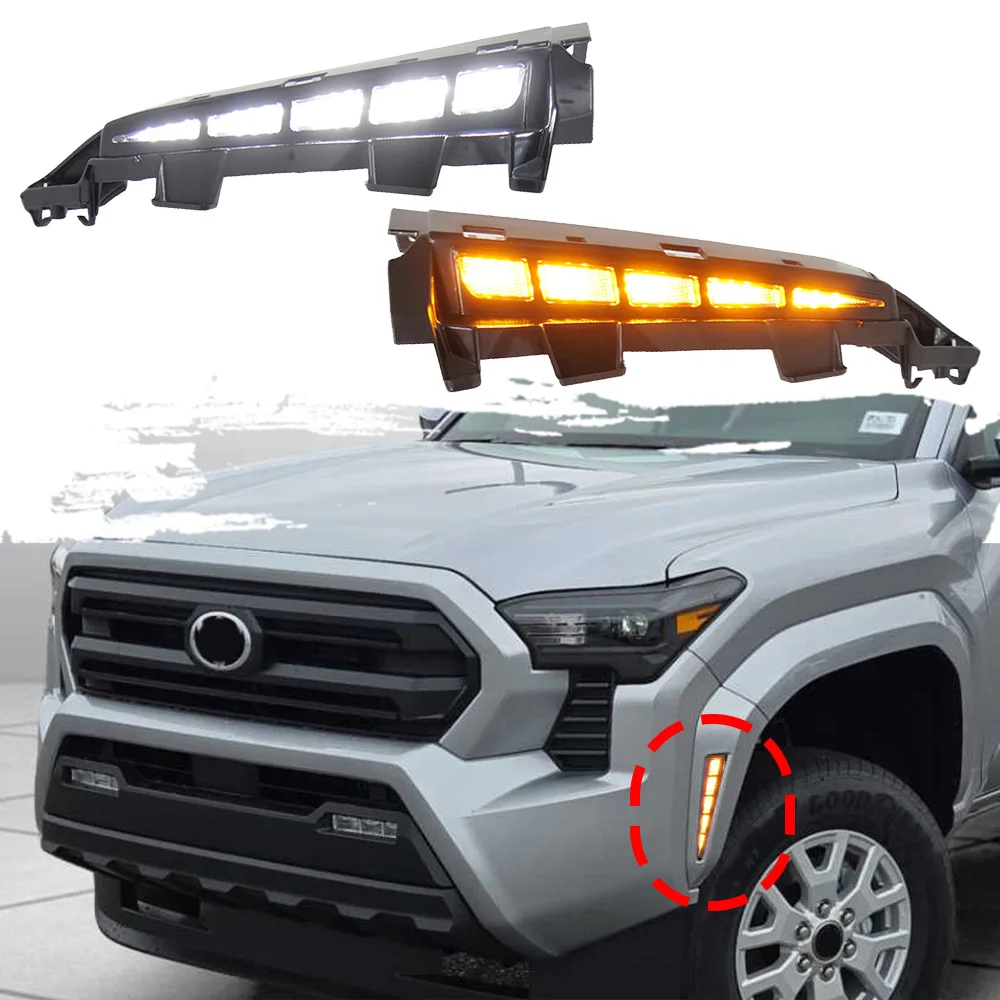 

2pcs Car Wheel Eyebrow Lamp For Toyota Tacoma 2024+ LED Dynamic Turn Signal Wheel Arch Light Front Fender Daytime Running Lights