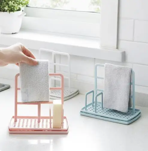 Kitchen Desktop Rag Rack Multi-Function Dish Cloth Drain Free Punching Sponge Soap Shelf Home Storage Holders Rack Dish Drainer