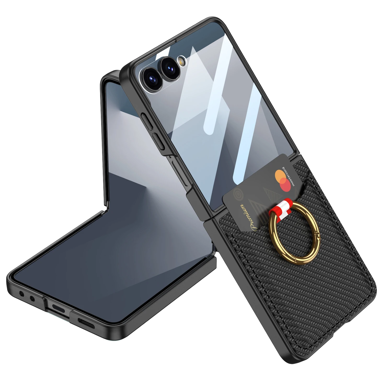 

New Minimalist Carbon Fiber Pattern Leather Phone Case For Samsung Galaxy Z Flip 7 Ring Buckle Shockproof Card Bag Protect Cover