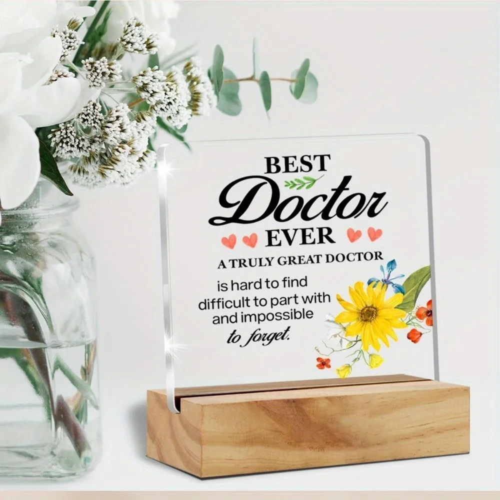 1PCS Doctor thanks for gift, birthday, Christmas. Doctor\'s transparent acrylic logo and wooden table logo decoration