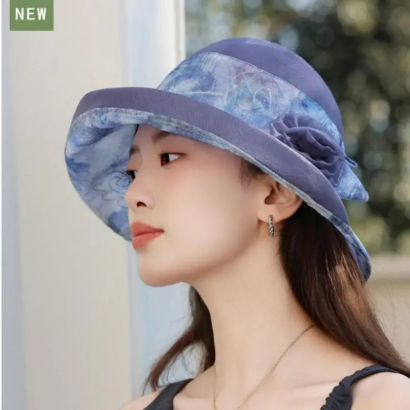 Cappello da pescatore da donna Cappelli estivi per donna Modello floreale Protezione solare traspirante Cappello da sole Parasole da esterno per donna Nuovo
