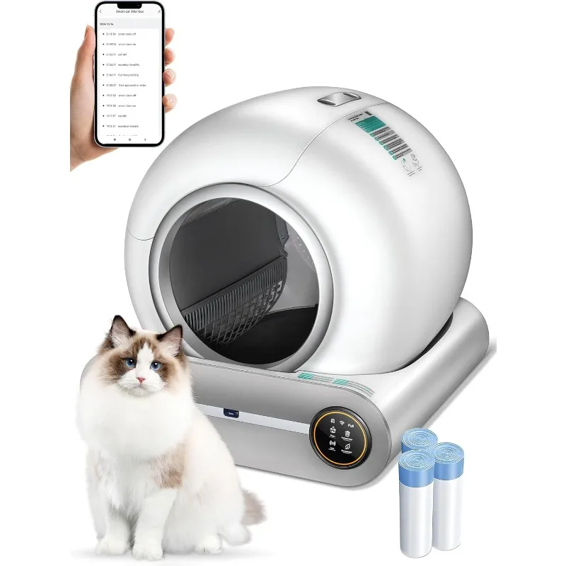 Self Cleaning Cat Litter Box, Upgraded Extra Large Automatic Litter Box for Multiple Cats, Features Negative Ion Sterilization