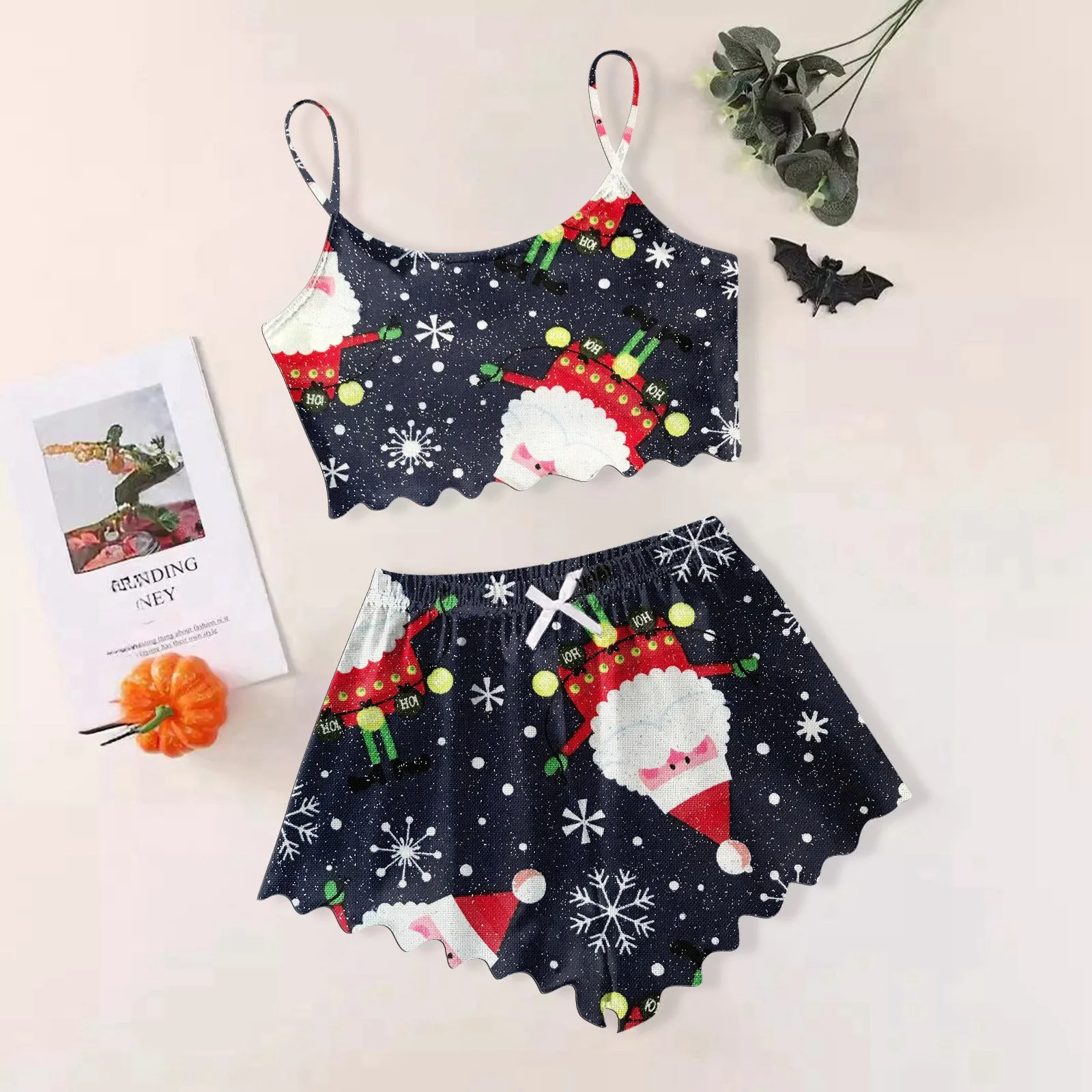 Hot Women's Sleepwear Christmas Print Short Set Pajamas for Women Pajama Set Sweet Short Sleeve V-Neck & Shorts Xmas Pijama