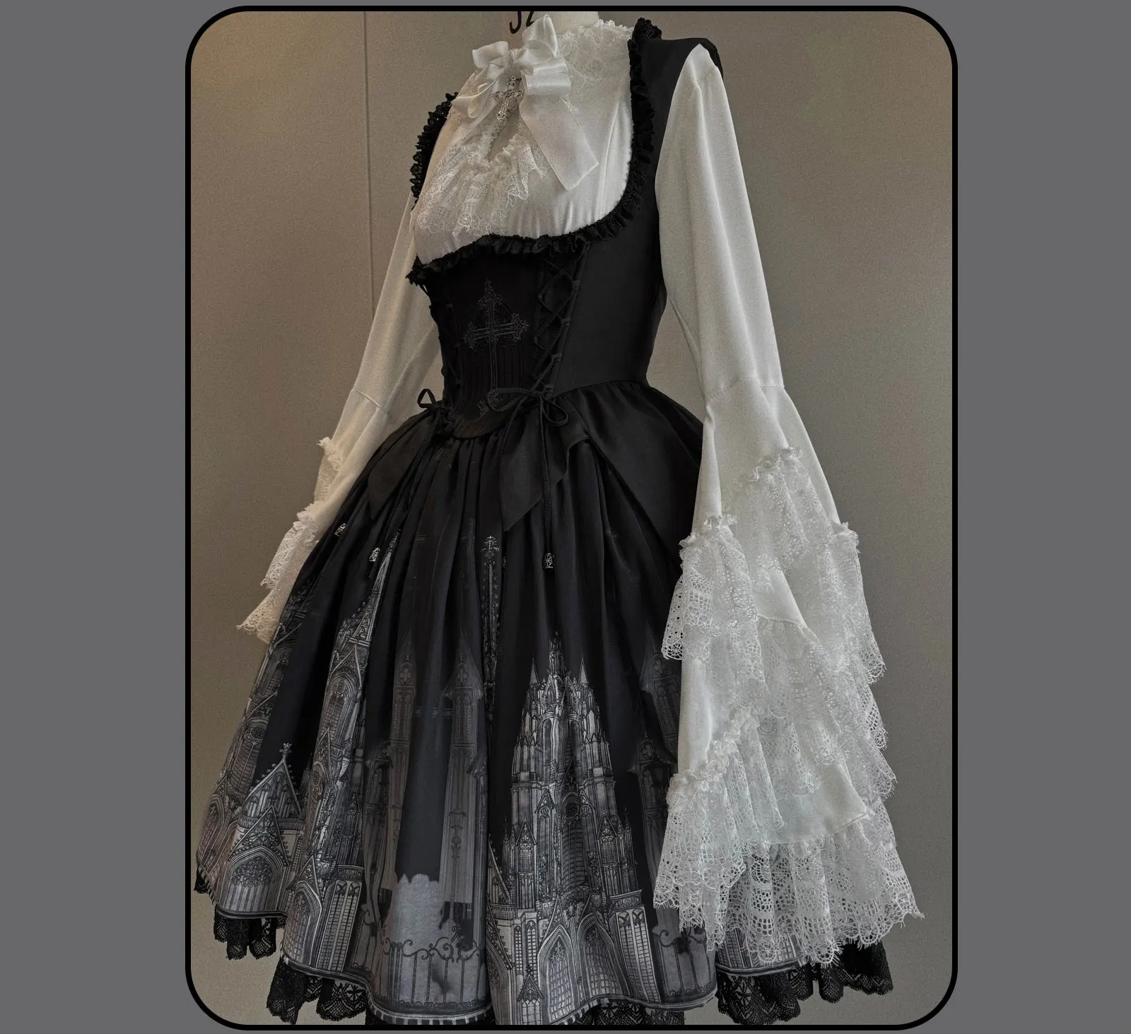 تنورة قوطية على شكل حرف A نافذة كاتدرائية مطبوعة تنورة لوليتا قصيرة بخصر مطاطي ~ المسافر الليلي من SUSIN #6