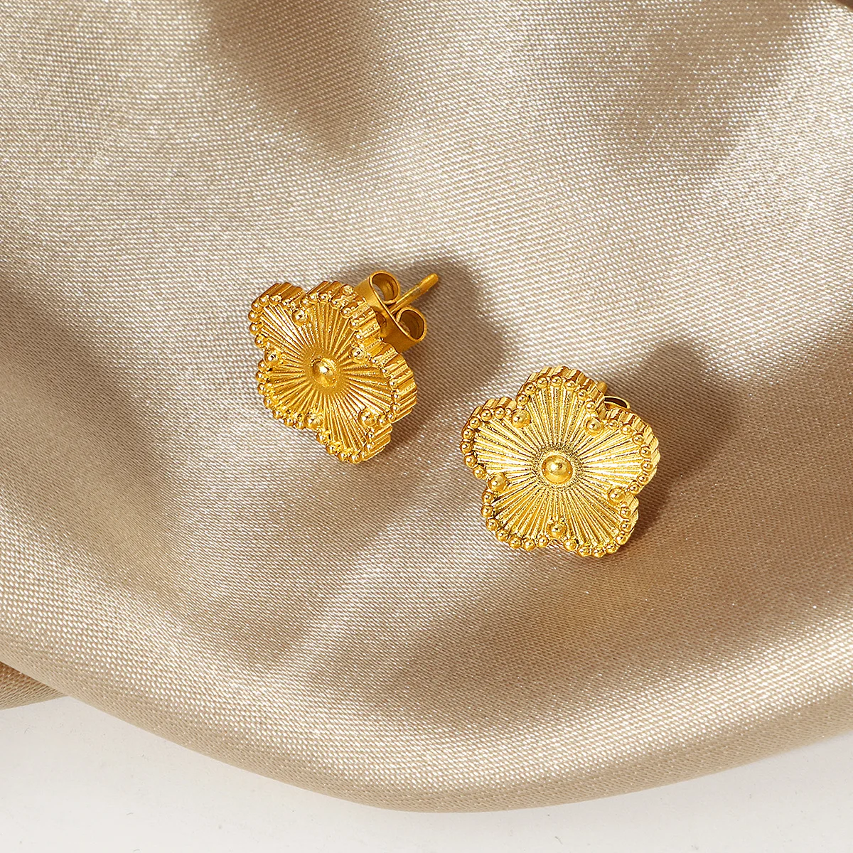 Stainless Steel Flower Stud Earrings For Women Girls New Trendy Waterproof Ear Jewelry Girls Gift e712