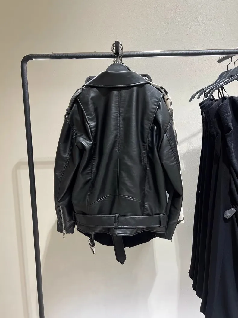 Faionable Bla cuero Jaet mujer suelta motocicleta Sle prendas de vestir exteriores Otoño Invierno nueva llegada Material PU largo Sve