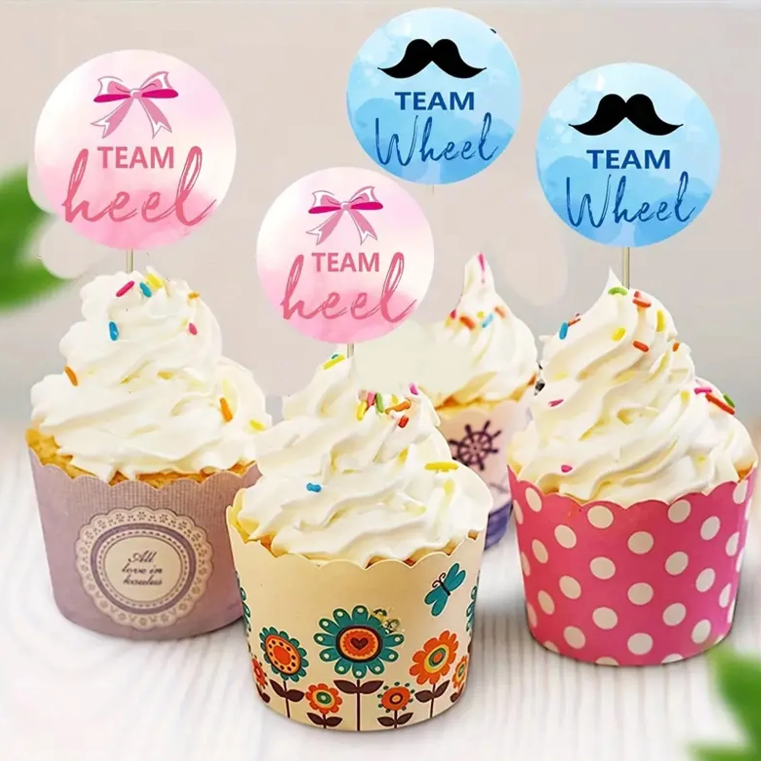 120-Pack Team Heel or Team Mustache Gender Reveal Party Stickers, 2-Inch Round Paper Labels