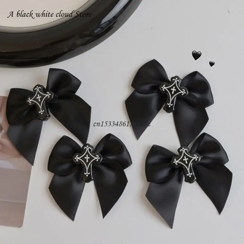 2 PCS Gothic Sweet Girly Dark Bow Hair Clip Bow Ribbon Y2K-style Bow Bunches Accessories Sweet Balletcore