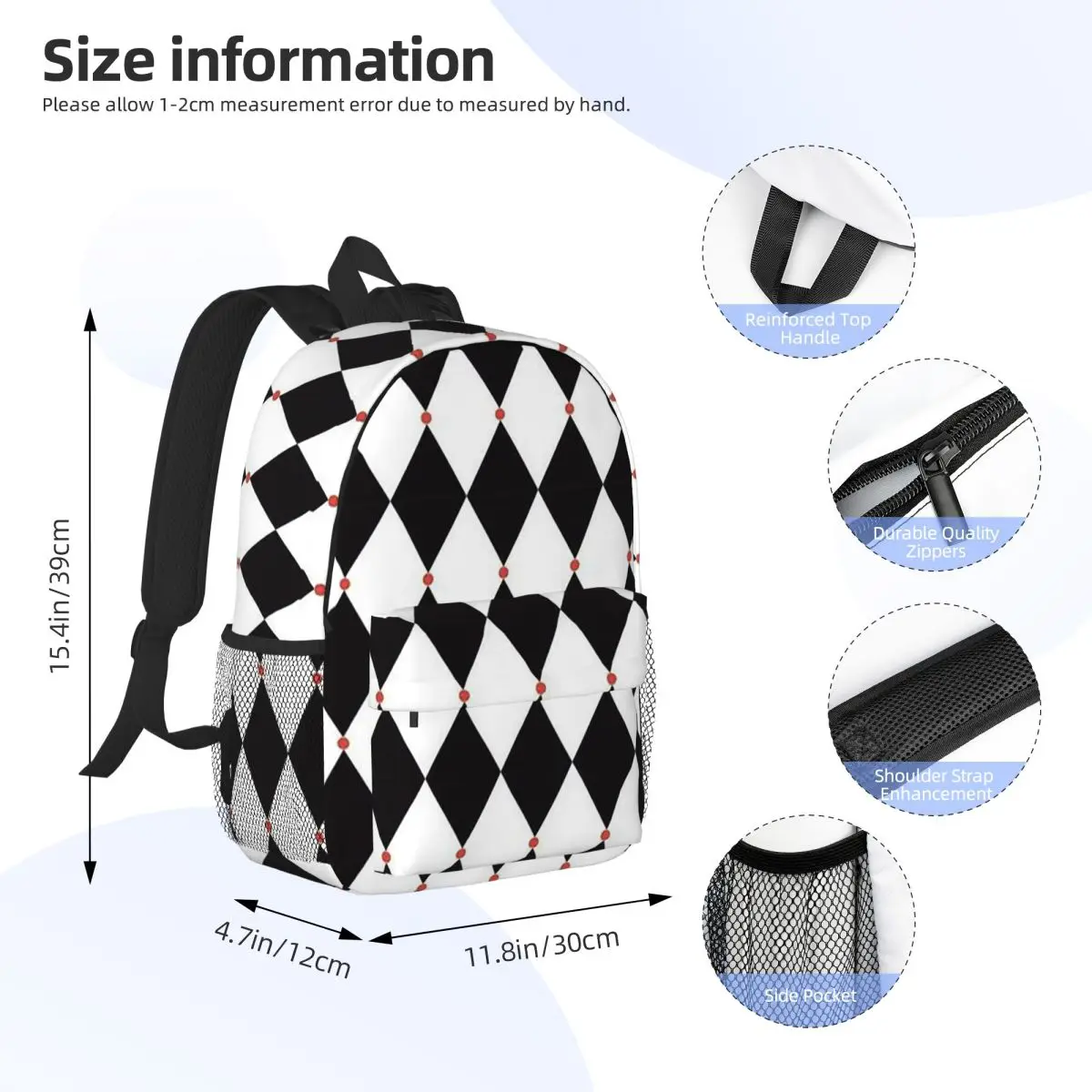 Harlequin Plaid Playing Cards Backpack Student Boys Girls BookBag Men Women School Bag Laptop Shoulder Bags