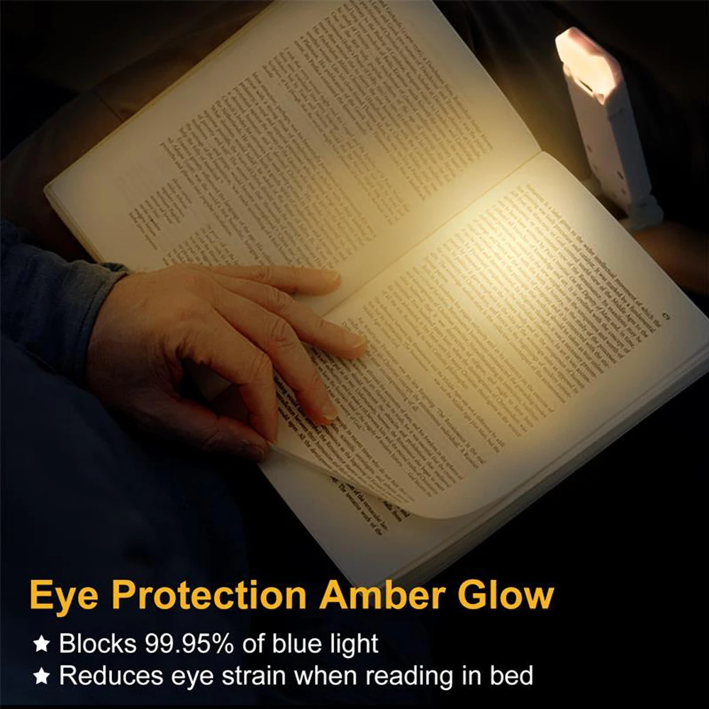 Book Light Brightness Adjustable for Eye-Protection USB Rechargeable LED Clip on Portable Bookmark Light for Reading in Bed Car