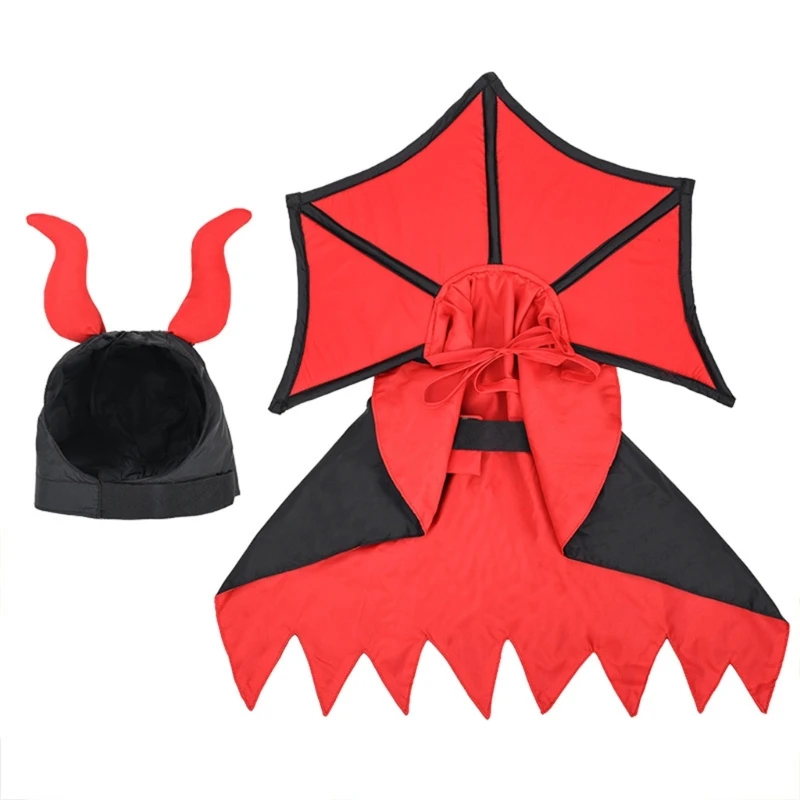 KX4B Dog Costume for Halloween Party Cats Photoshooting Vampires Cape Hat for Festival Cats Costume Holiday Props Outfit