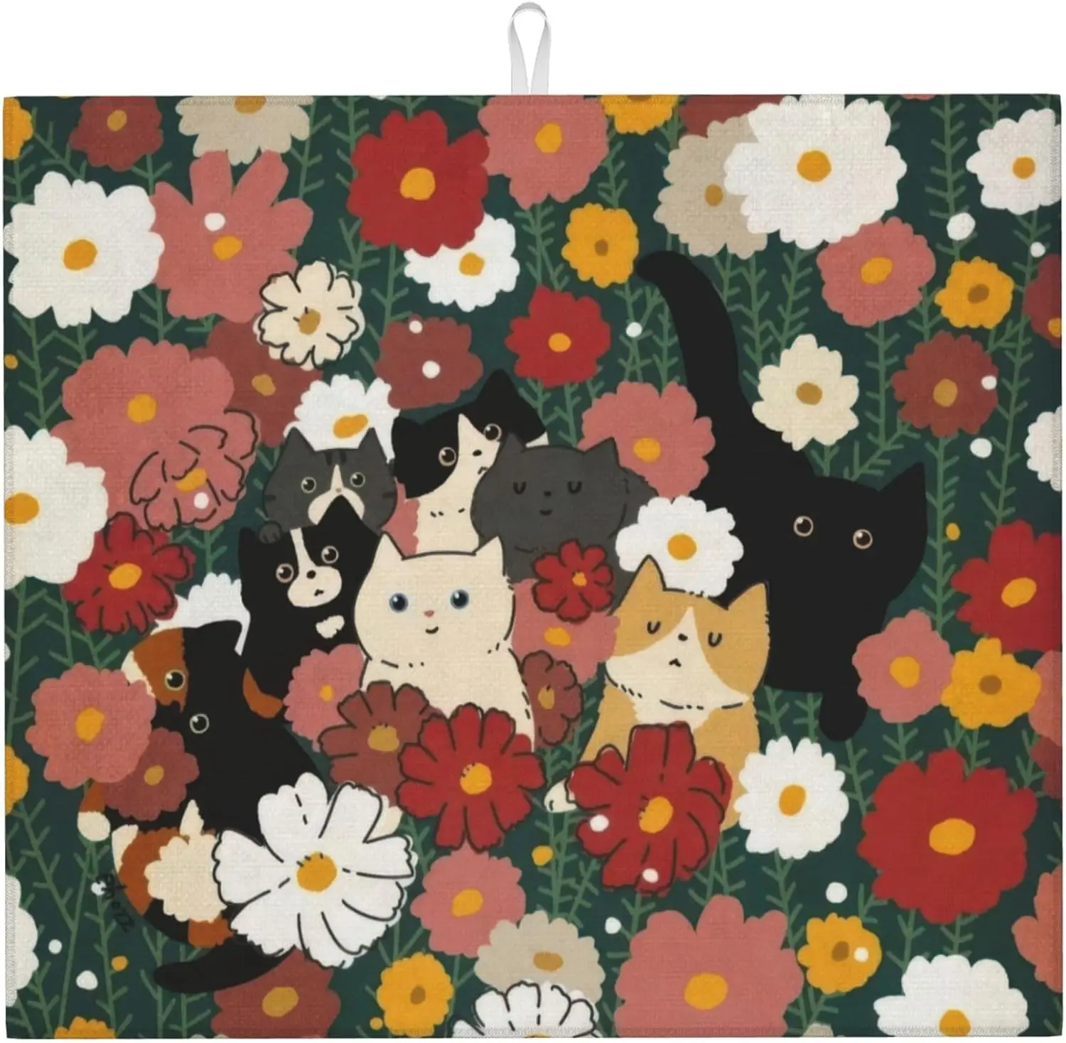 

Cute Cat Flowers Dish Mat Drying Kitchen Mat Microfiber Absorbent Fast Dry kitchen accessories