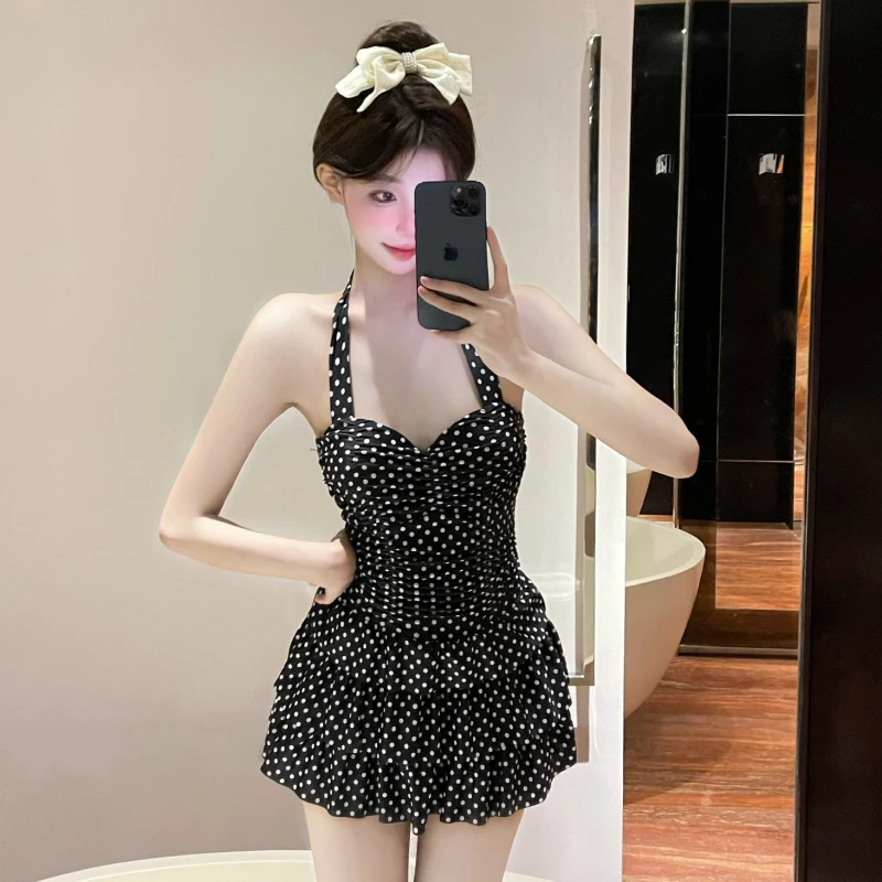 2026 Fashion Tummy Control Swimsuit Women Conservative Polka Dot One Piece Bathing Suit Modest Full Coverage for Spa Beachwear