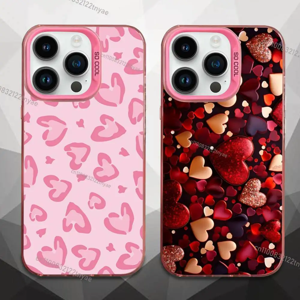 

Ins Fashion Romantic Love Hearts Phone Case For iPhone 17,16,15,14,13,12,11,Mini,Pro,E,MAX Pink Candy Matte Shockproof Cover