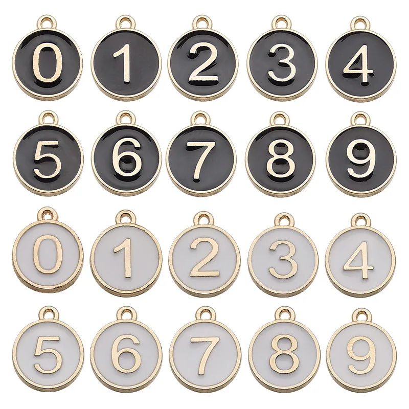 White Black Double-sided Digital Listing 0-9 Arabic Numerals Charm For Jewelry Making DIY Bracelet Anklet Earrings Pendant Bulk