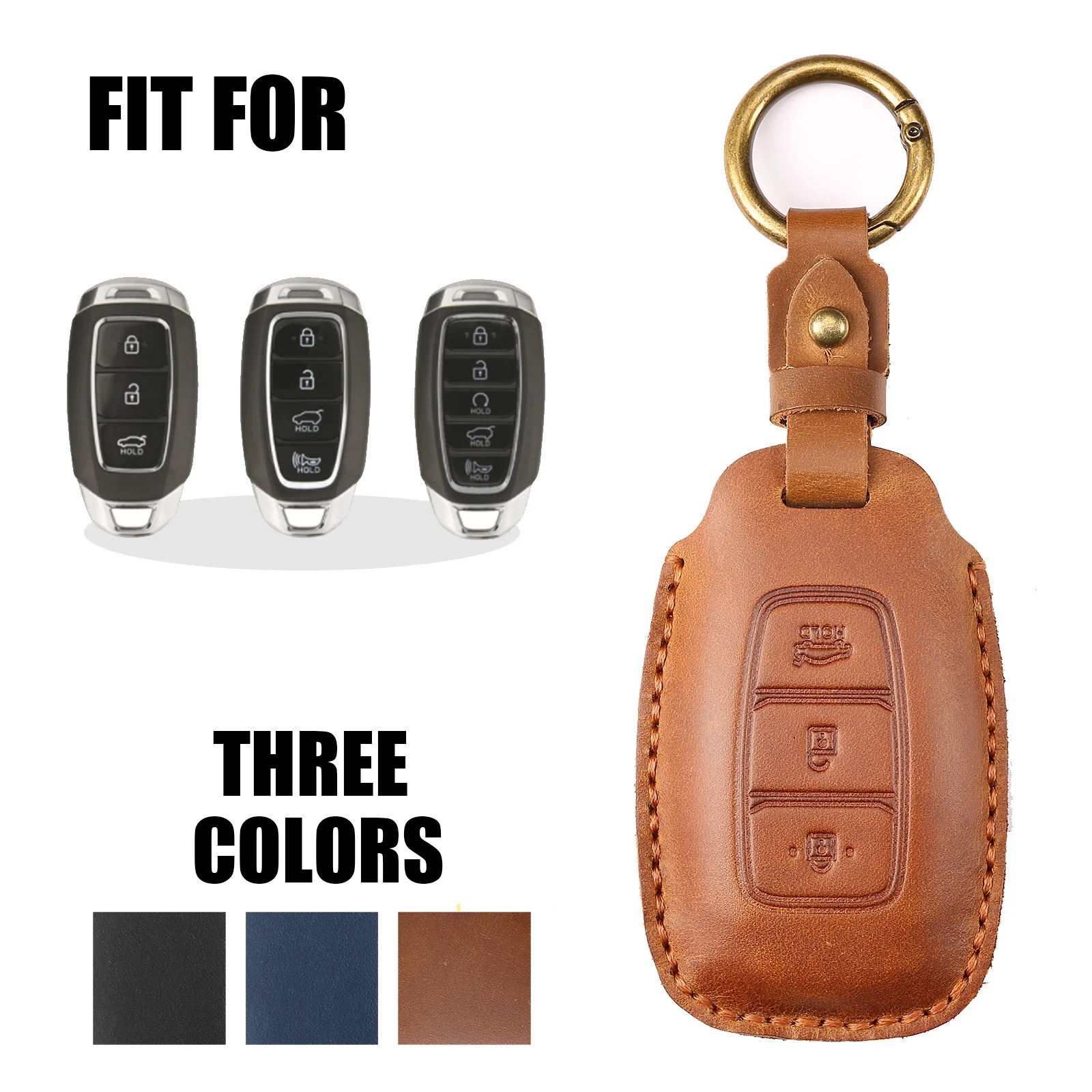 Leather Car Key Case Cover Fob Protect for Hyundai Fista I30 I35 I40 Kona Elantra Solaris Grandeur Accent Santa Fe Holder Shell